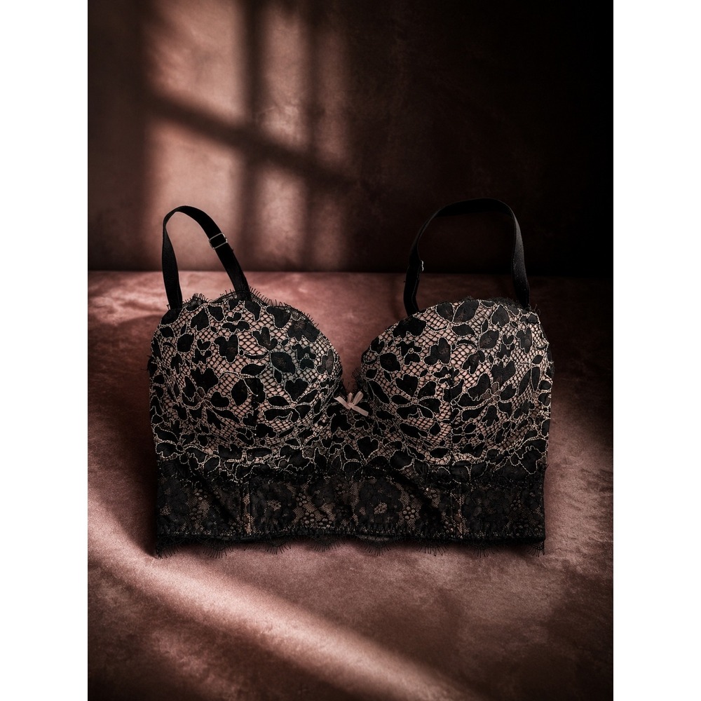 Victoria's Secret Dream Angels Black Lace Longline Demi Bra 32D Corset